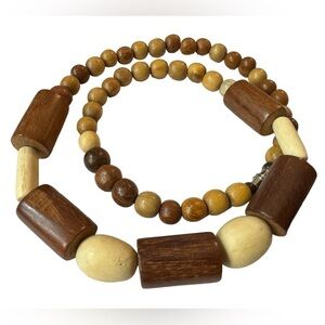 Mid-Century 24” Exotic Wooden Bead Necklace